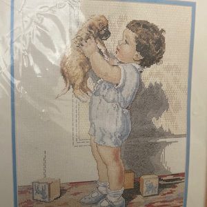 Vintage Boy and dog cross stitch kit. NIB